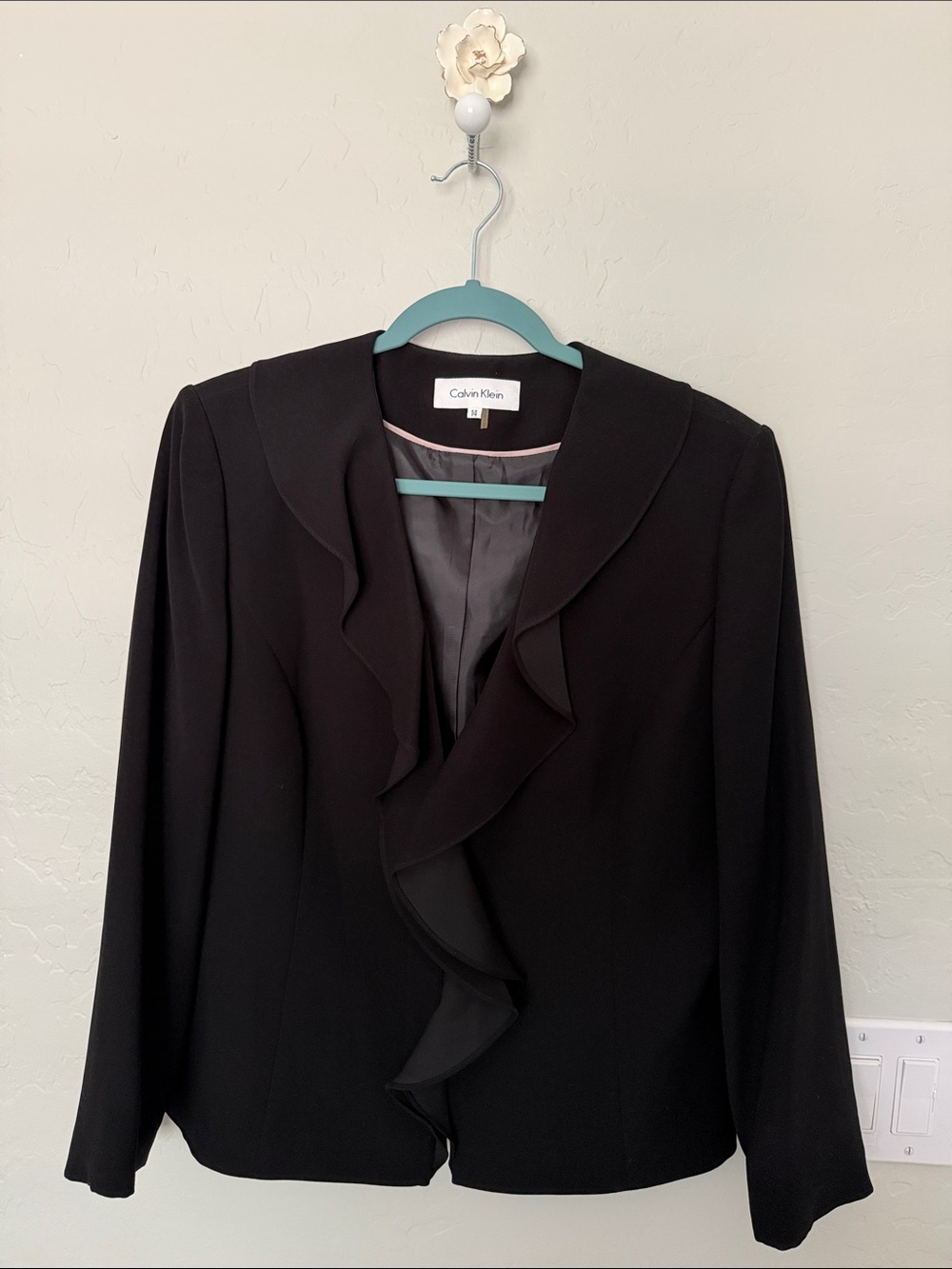 Calvin Klein Black Ruffle-Front Blazer
